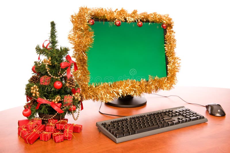 Office Desk with Christmas Decoration Stock Photo - Image of table ...
