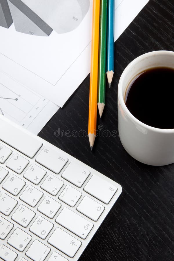 Office desk with coffee royalty free stock images