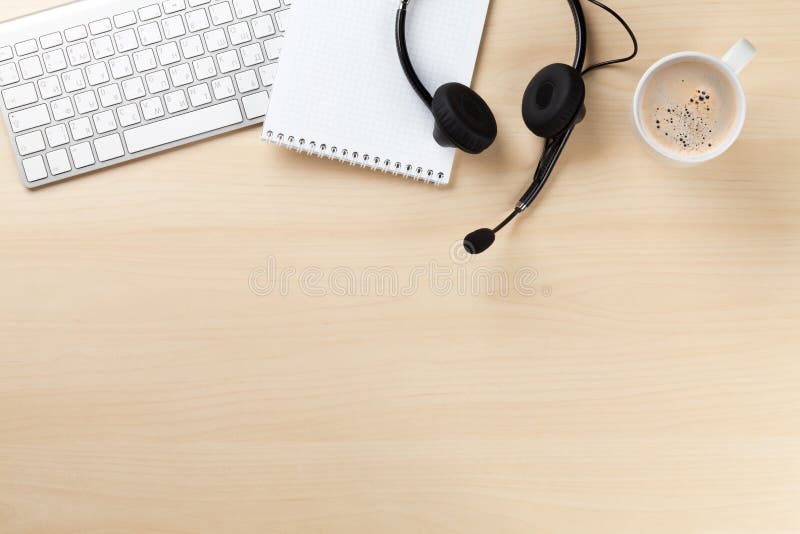 Office Desk with Headset and Pc Stock Photo Image of headphones, copyspace 69298314