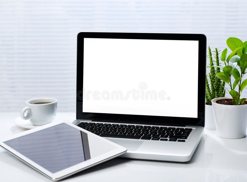 Office Desk with Laptop and Tablet Stock Image Image of tablet
