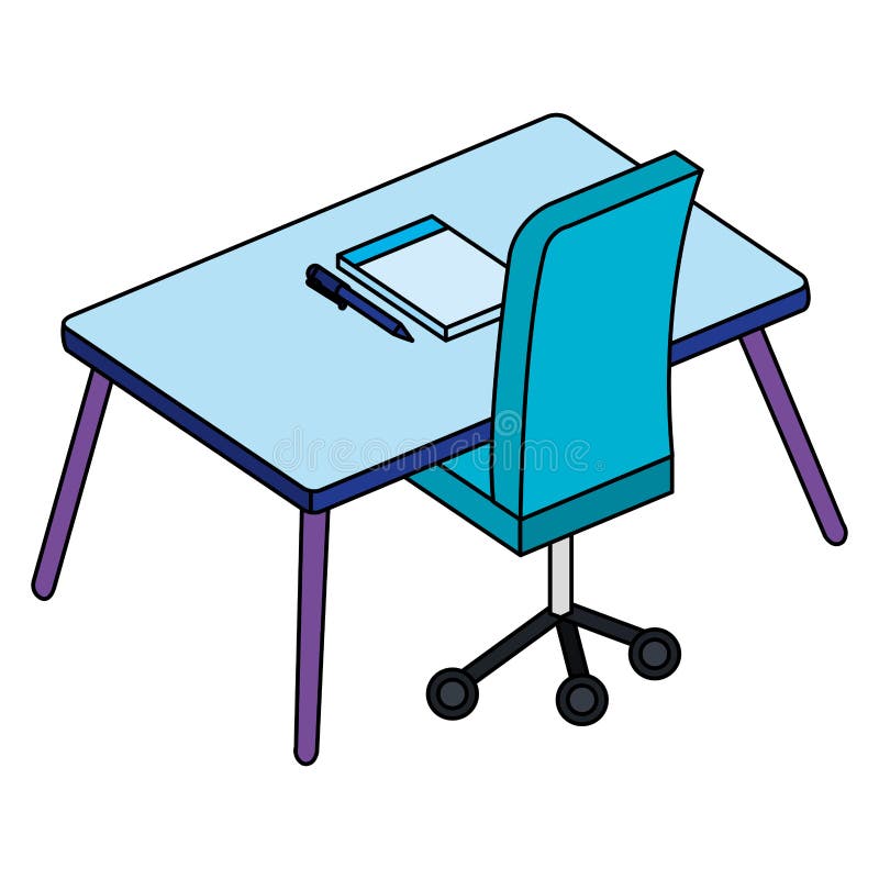 Office with Desk and Notebook Stock Vector Illustration of flat, desk