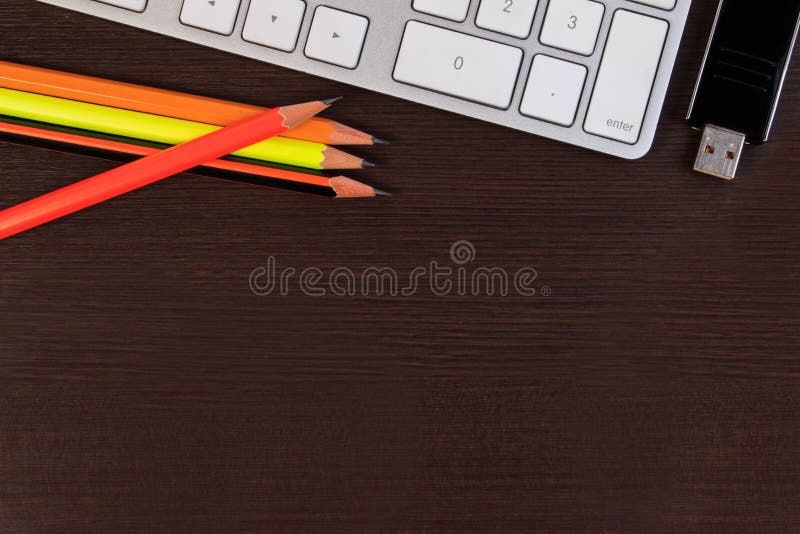 Office Desk Table with Office Supplies. Stock Photo Image of phone