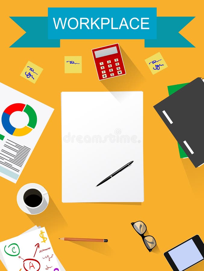 Office Desk , Working on White Table Stock Vector Illustration of design, ideas 68642392