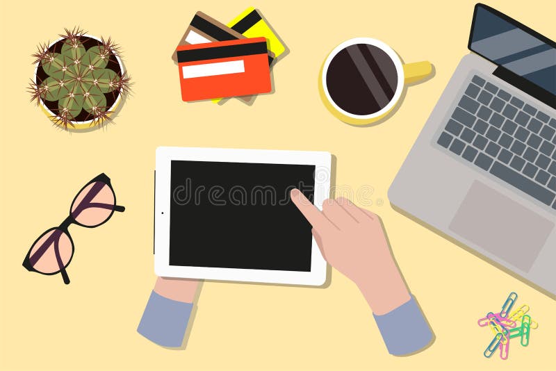 Office desktop top view royalty free illustration Office desktop top view royalty free illustration