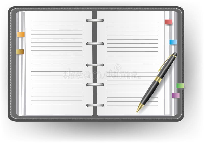 Office Diary with Line, Ballpoint Pen, and Mouse Stock Vector -  Illustration of bookmark, board: 27706592