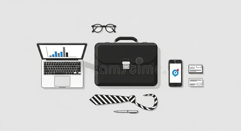 Office essentials arranged on a light stock illustration
