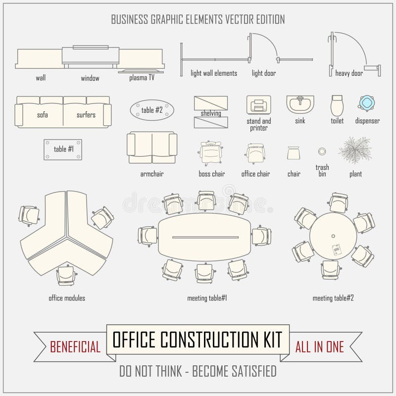 Office Furniture Collection Stock Vector Illustration of interior
