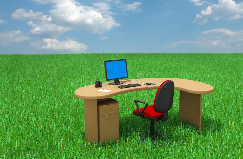 Office furniture on grass