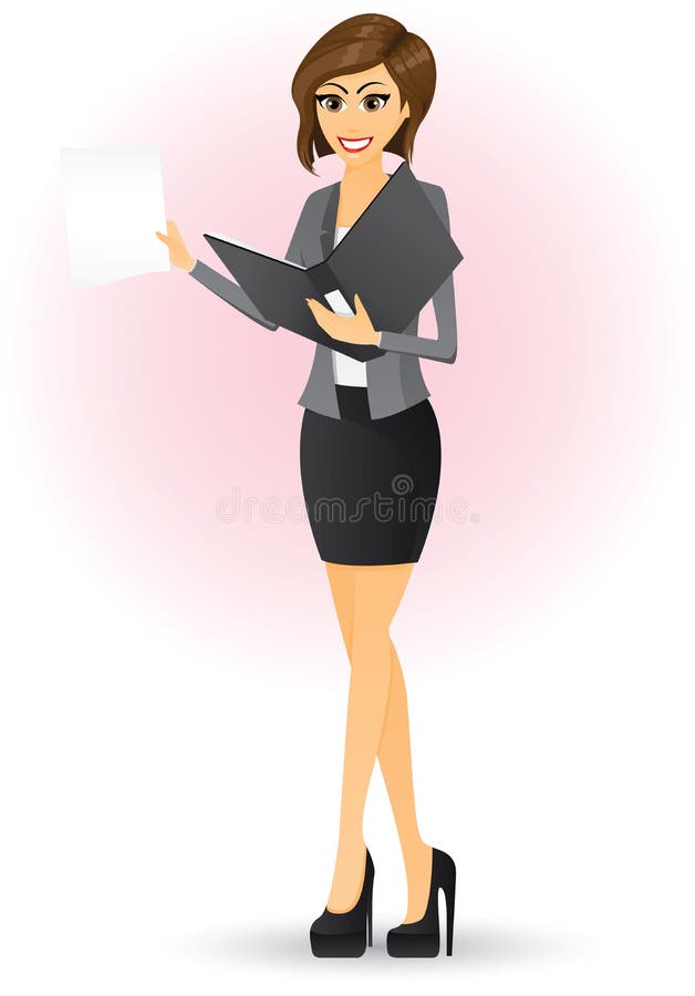 Office girl holding folder with blank paper