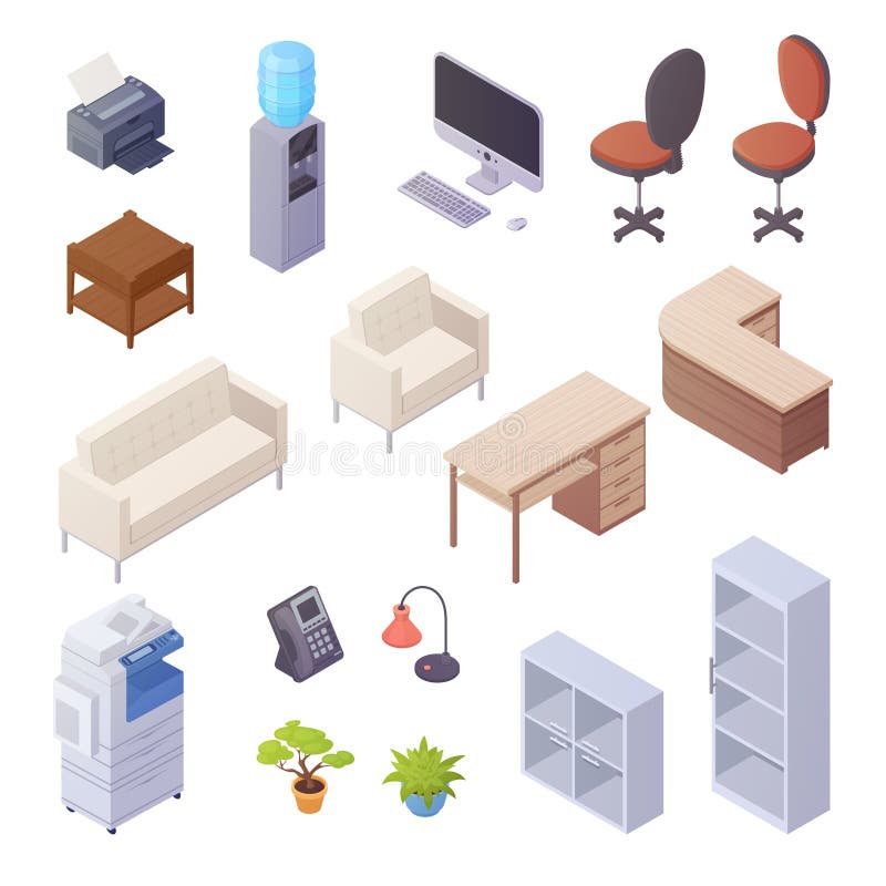 Office Interior Isometric Elements stock illustration Office Interior Isometric Elements stock illustration