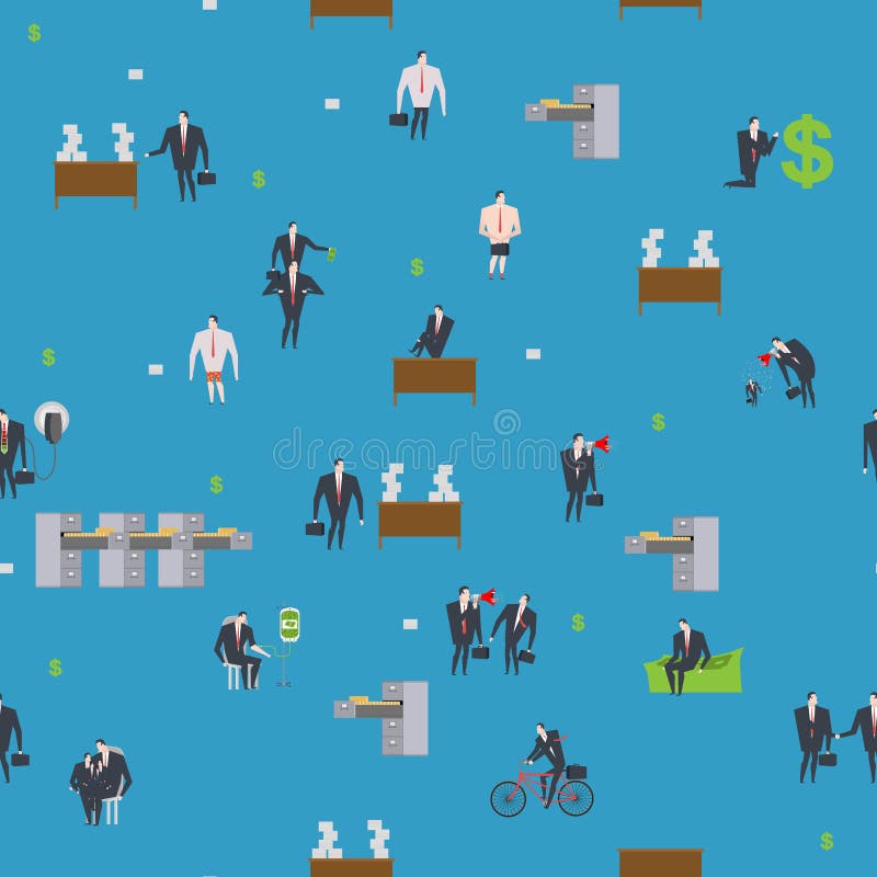 Office life pattern. Corporate background. Managers in workplace vector illustration