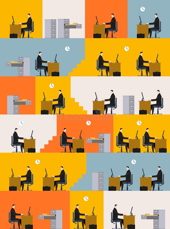 Office life pattern. Corporate background. Managers in workplace vector illustration