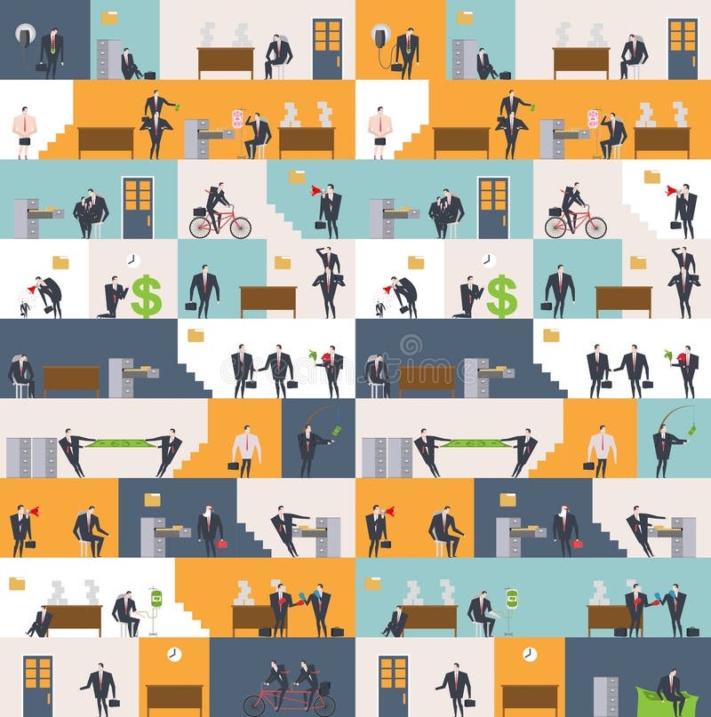 Office life pattern. Corporate background. Managers in workplace stock illustration