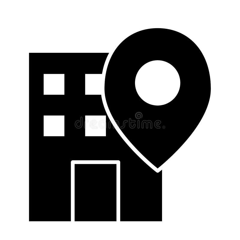 Office Location Pin Solid Icon. Building on Map Vector Illustration