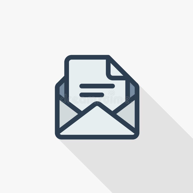 Office mail, open envelope, email thin line flat icon. Linear vector symbol colorful long shadow design. vector illustration