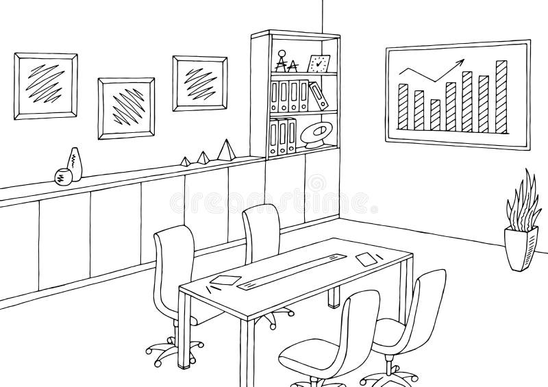 Office Meeting Room Graphic Black White Interior Sketch Illustration Vector  Stock Vector - Illustration of meeting, modern: 111458368