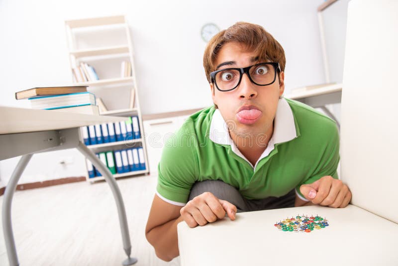 The Office Prank with Sharp Thumbtacks on Chair Stock Photo Image of