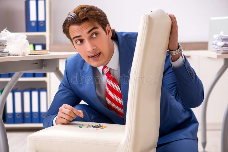 The Office Prank with Sharp Thumbtacks on Chair Stock Image Image of