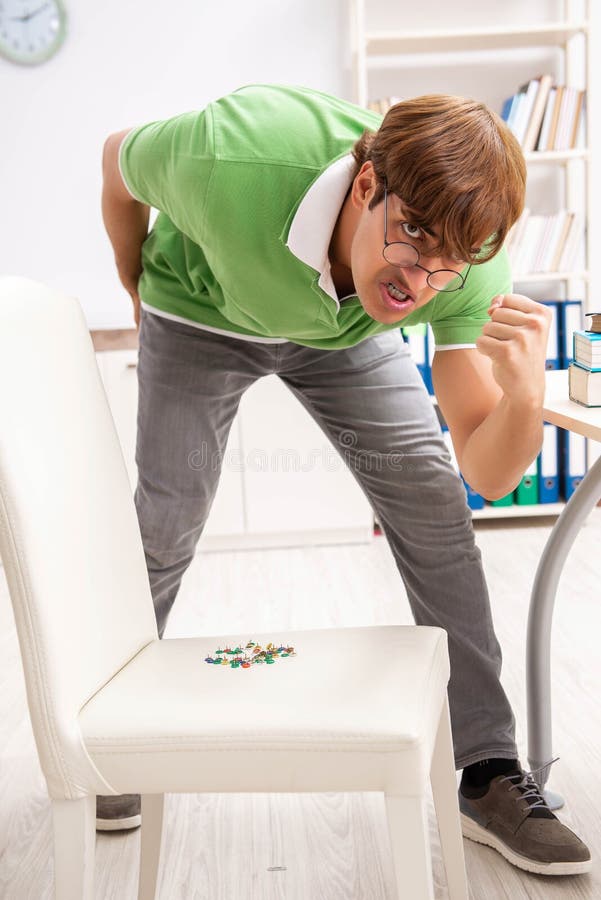 Office Prank with Sharp Thumbtacks on Chair Stock Image Image of boss