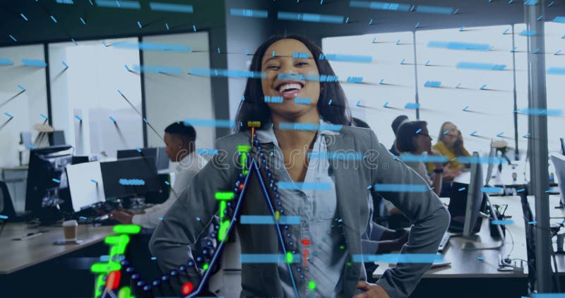 In office, professional working with animation data visualization, focused on task stock video footage