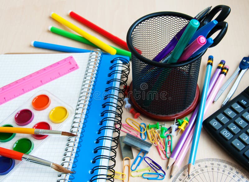 Office or school supplies stock image. Image of book 32587789