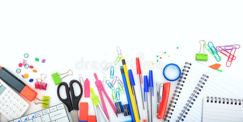 Office - school supplies on white background stock photo