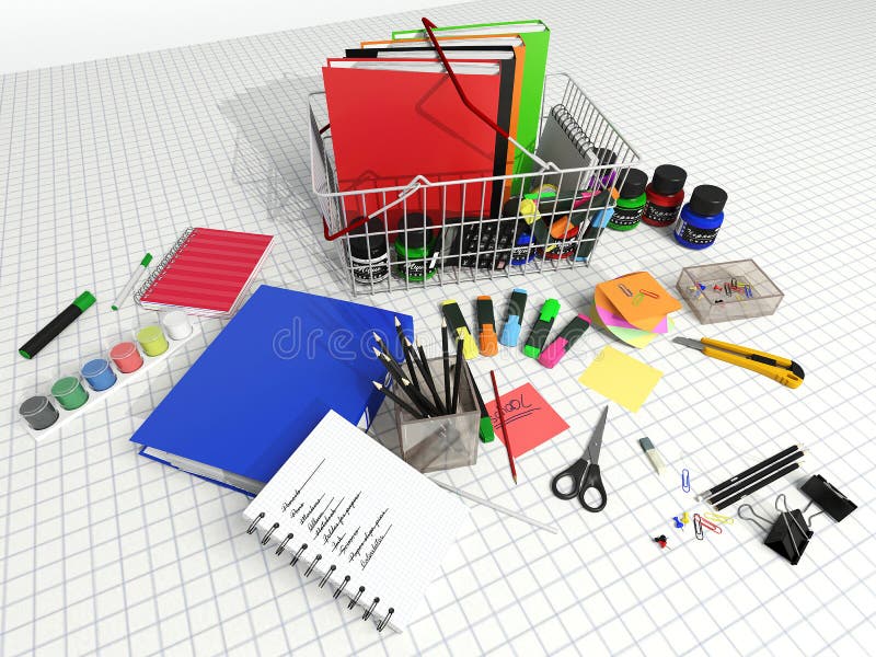 Office and school supplies on a white background