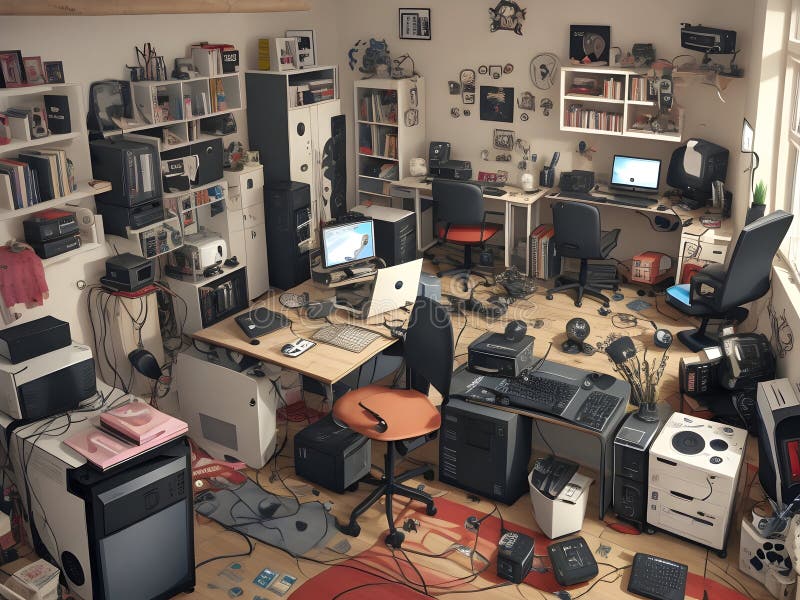 Office space with computers on Friday. vector illustration