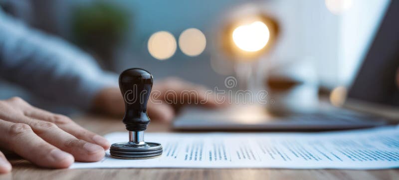 The office stamp being used to validate an important business document. image stock photos.