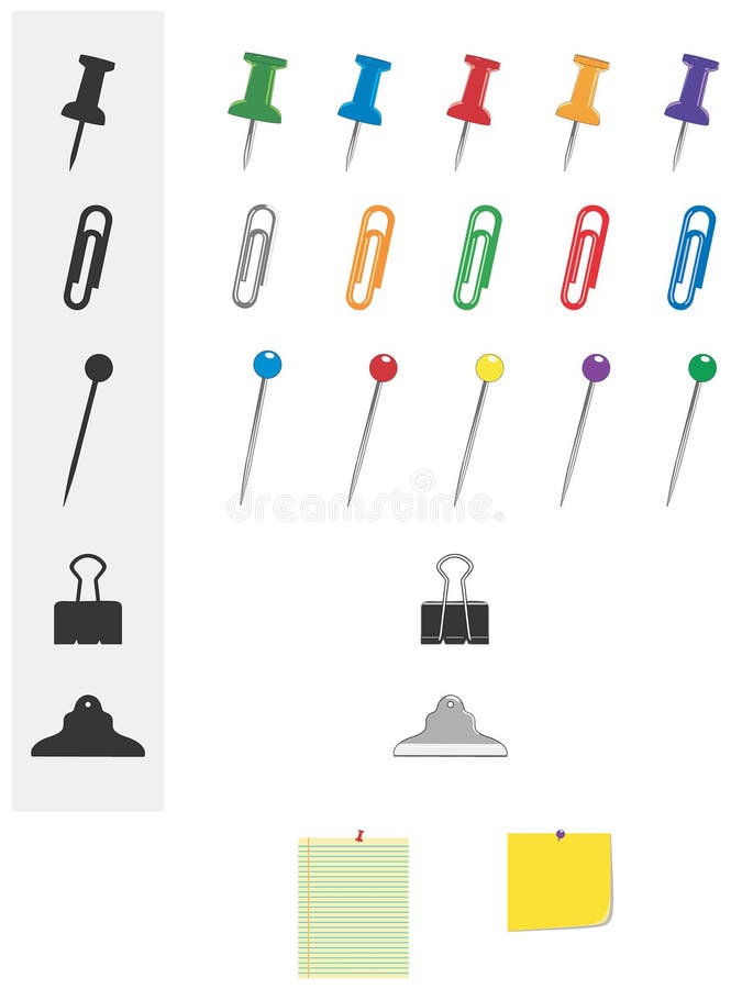 Premium Vector  Stationery set of paper clips pins and paper