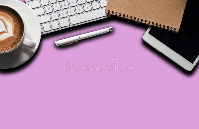 Office stuff with notepad, laptop and coffee cup notepad top view shot. stock photo Office stuff with notepad, laptop and coffee cup notepad top view shot. stock photo