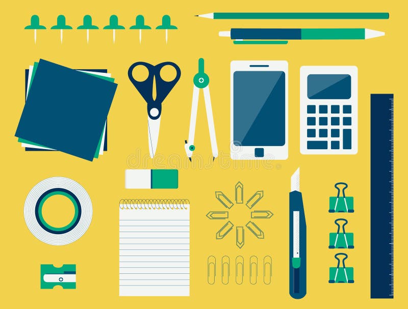 Office Supplies (flat Design) Stock Vector Illustration of crafts