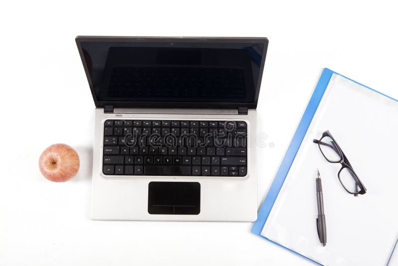 Office Supplies and Laptop Computer Stock Photo Image of desktop