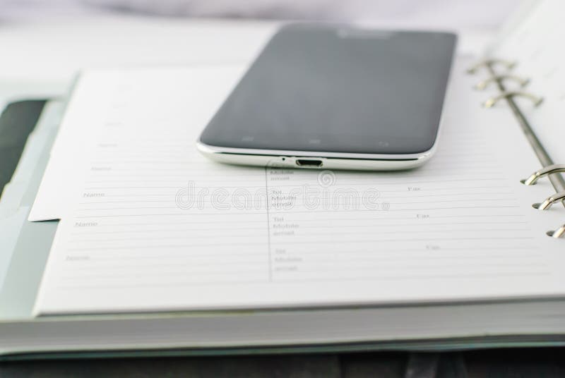 Office Supplies with Phone stock photo. Image of desk 52152496