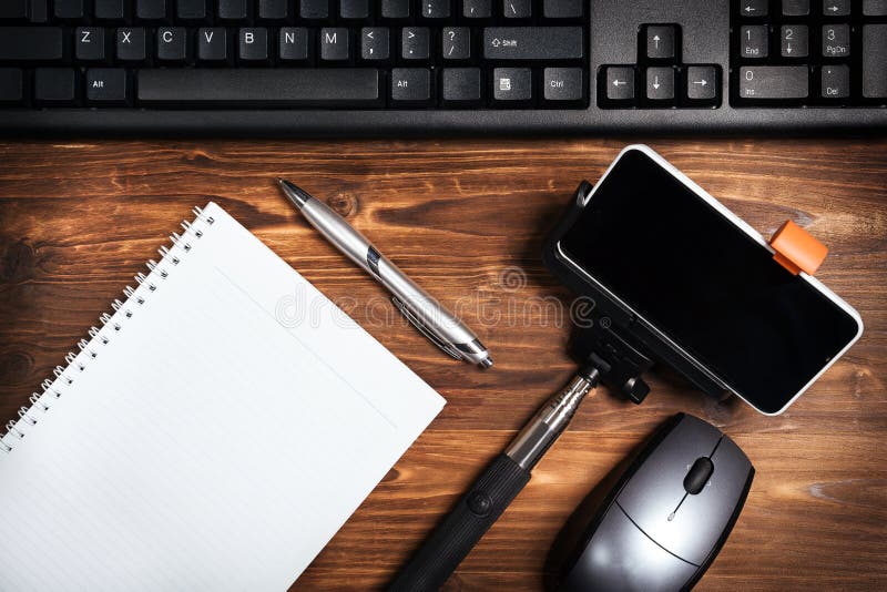 Office Supplies on the Wooden Table Stock Image Image of supplies