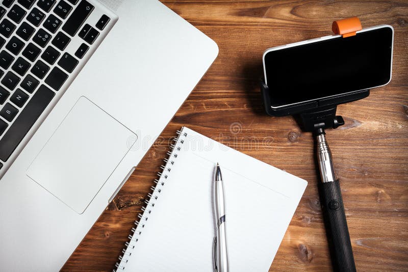 Office Supplies on the Wooden Table Stock Image Image of empty, neat