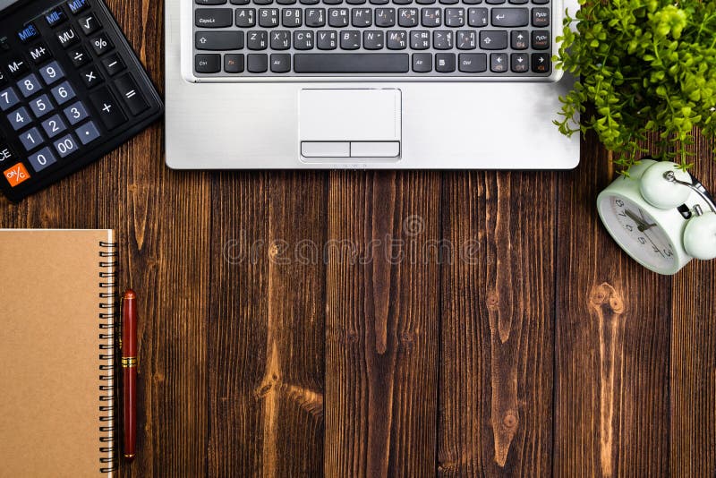 Office Supplies Or Office Work Essential Tools Or Items On Wooden