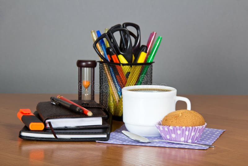 Office Supply in Support and Cup of Coffee Stock Photo Image of background, pink 35404460