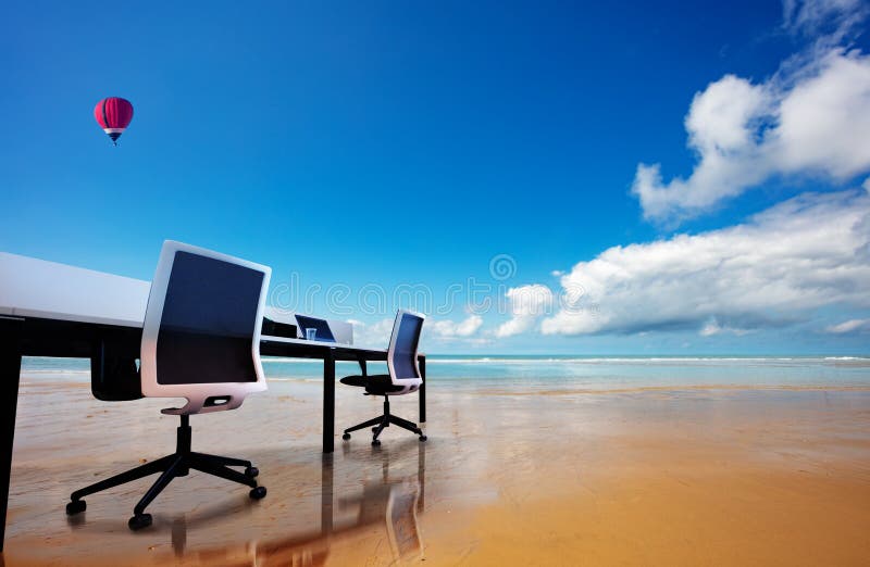 Office Table and Chairs, Remote Work Beach Concept Stock Image - Image of  beach, picturesque: 197372157