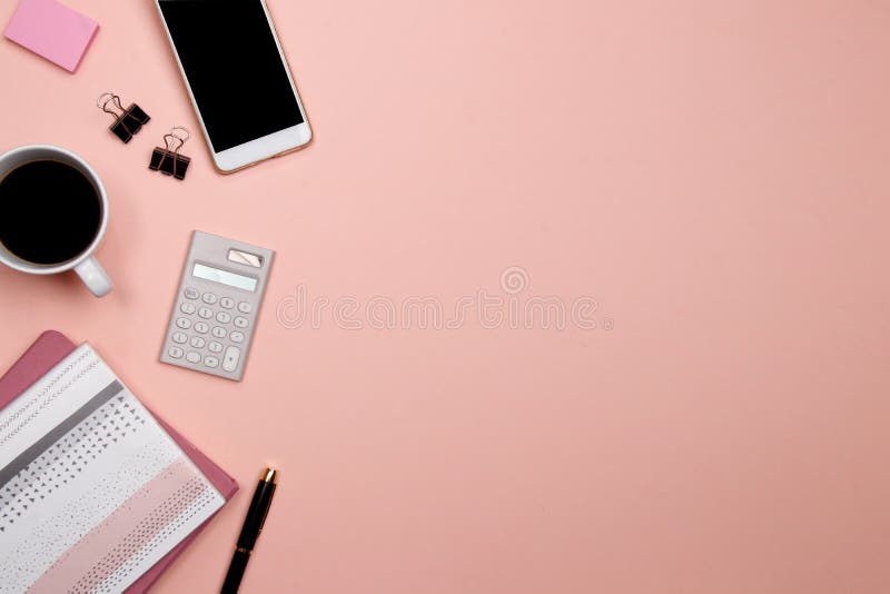 Office Table Desk with Smartphone and Other Office Supplies on P Stock  Image - Image of blank, coffee: 122505933