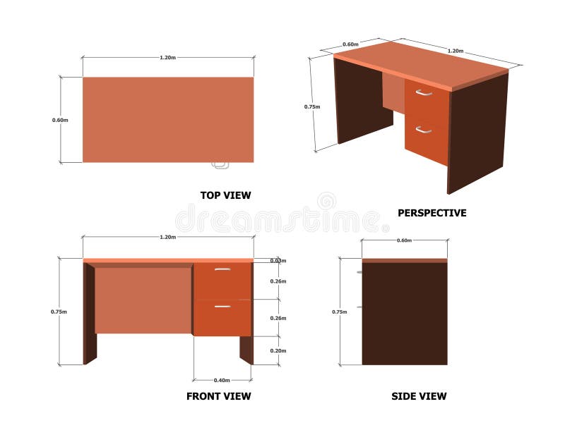 Office Table Plan Front Side Perspective View Stock Vector