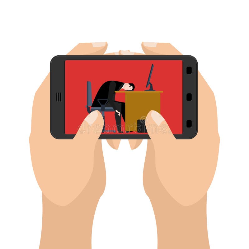 Office in table. working on computer. Businessman tired of work vector illustration