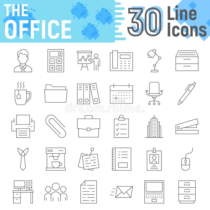 Office thin line icon set, business signs vector illustration