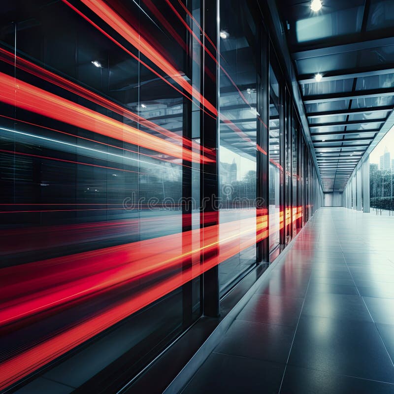 Office windows with blurred lights create a dynamic business background that reflects the fast-paced stock illustration