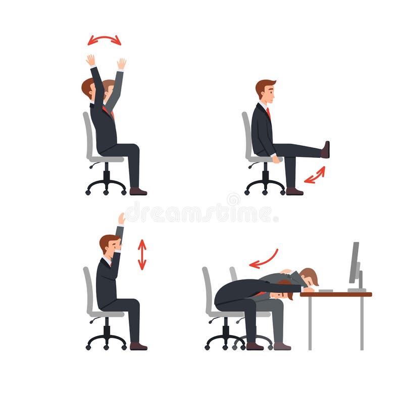 Office syndrome. Stretching exercise, neck back shoulder stretch. Sitting work  from home, fitness workout for freelancer vector illustration Stock Vector  Image & Art - Alamy