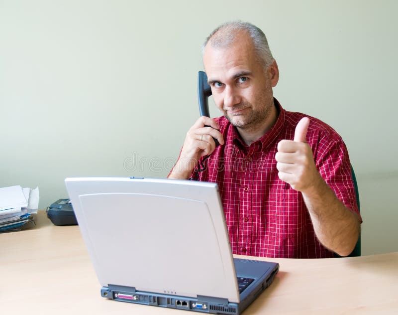 Office worker with thumb up