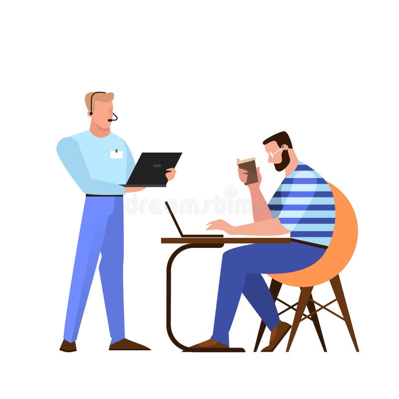 Office worker using his laptop, businessman sitting at the computer. royalty free illustration