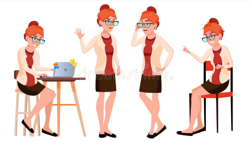 Office Worker Vector. Woman. Successful Officer, Clerk, Servant. Business Woman Worker. Face Emotions, Various Gestures royalty free illustration Office Worker Vector. Woman. Successful Officer, Clerk, Servant. Business Woman Worker. Face Emotions, Various Gestures royalty free illustration