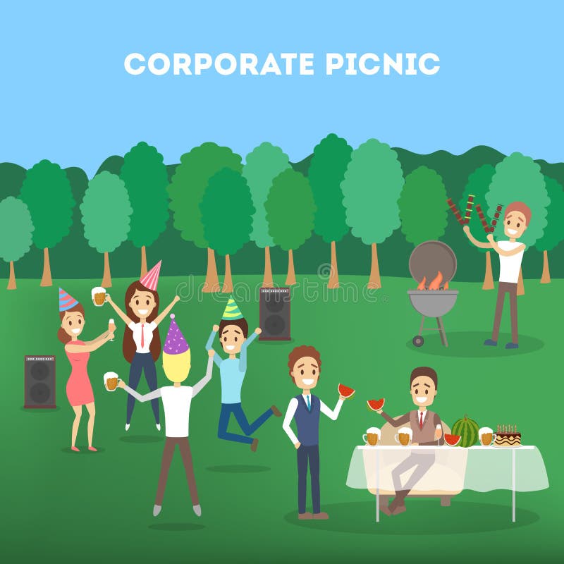 Office Workers at the Corporate Bbq Party Stock Vector - Illustration of  couple, male: 123155996