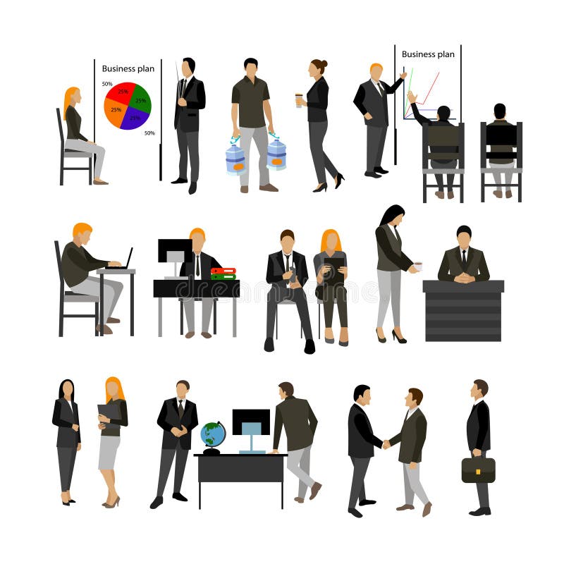 Business People Vector Professional Workers Sitting at Table with Laptop or  Computer in Office Illustration Set of Stock Vector - Illustration of  cooperation, male: 113955698